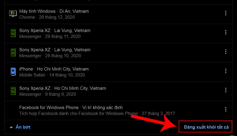 Bạn chọn “Đăng xuất khỏi tất cả” nếu muốn gỡ tài khoản Messenger khỏi tất cả các thiết bị.