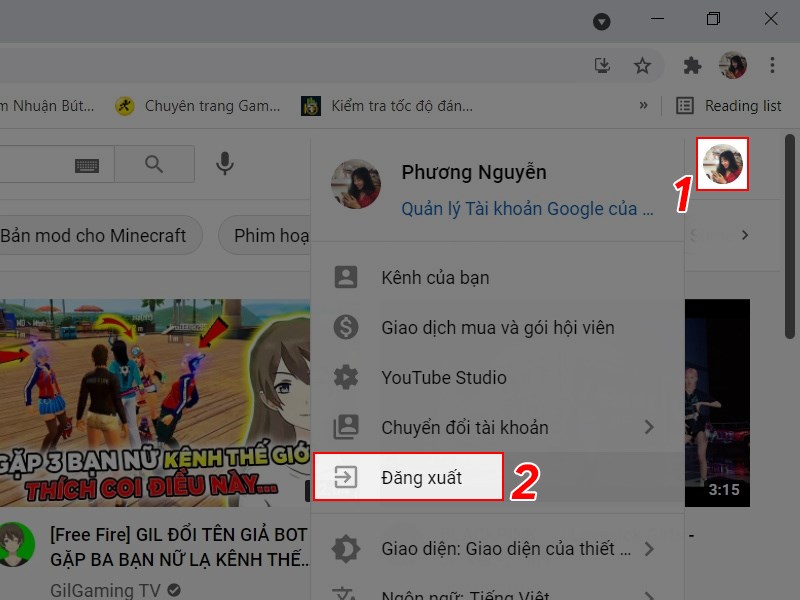 Đăng xuất tài khoản YouTube trên máy tính