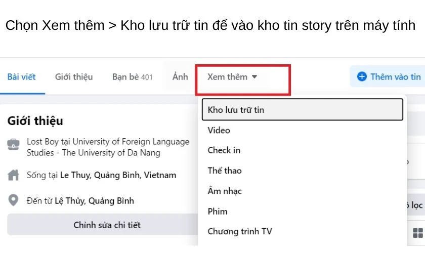 Cách xóa story cũ, story lưu trữ bằng máy tính