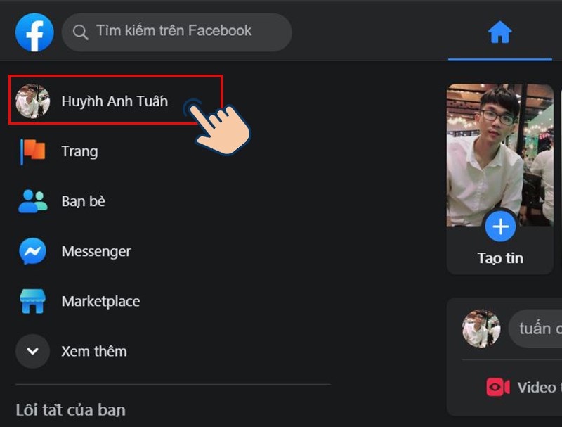 Vào Facebook, tại đây bạn hãy chọn vào trang cá nhân của mình