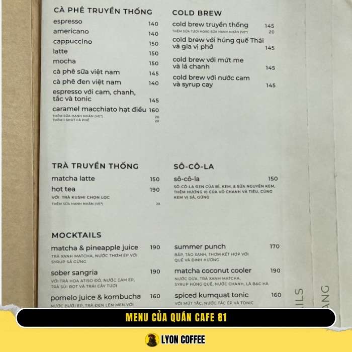 Menu của quán Blank Lounge - quán cà phê ở Landmark 81