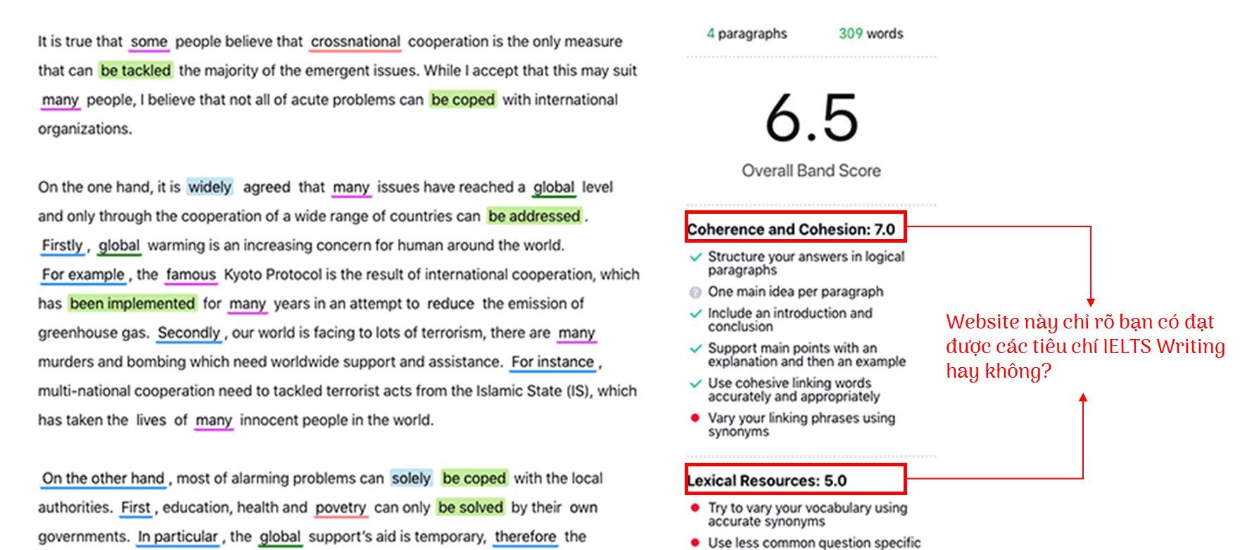 web chấm điểm IELTS writing