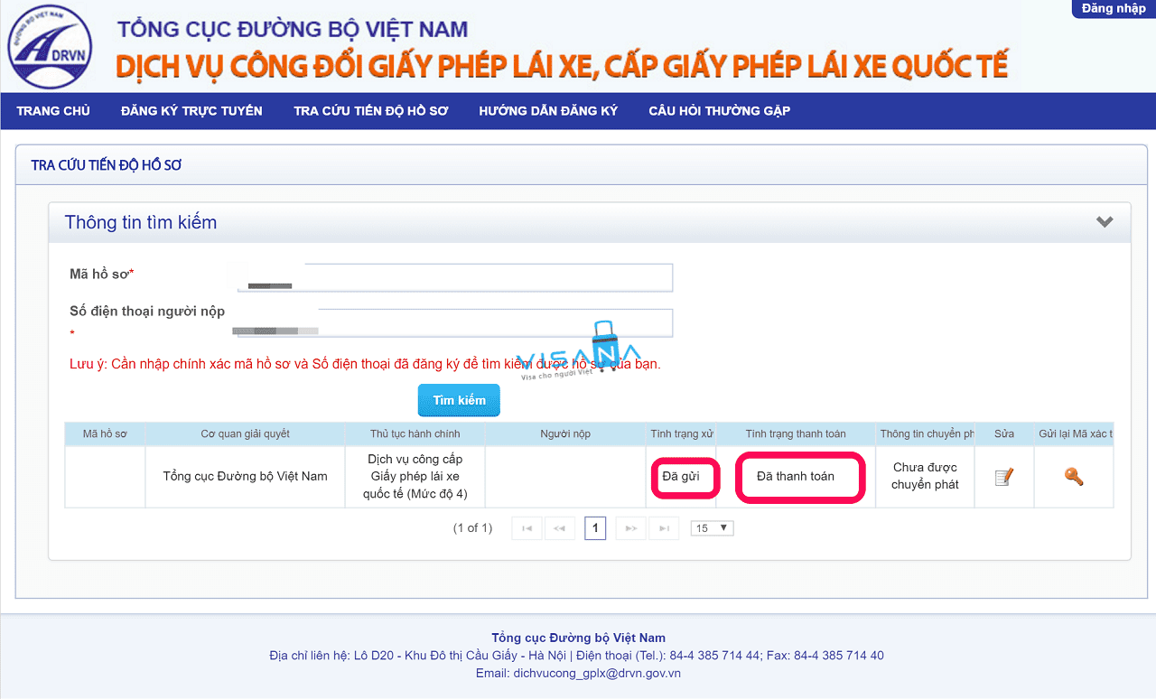 tra cứu hồ sơ đăng ký Bằng lái xe quốc tế visana
