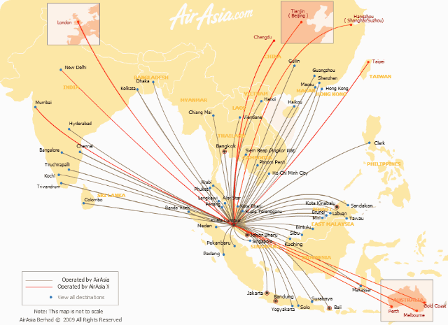 Hãng hàng không AirAsia - Mạng lưới đường bay