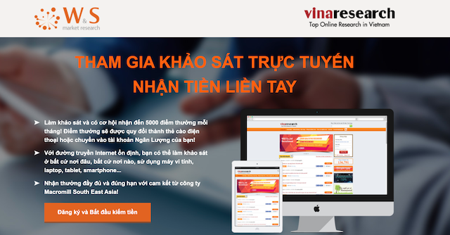 Trang web khảo sát kiếm tiền uy tín Vinaresearch