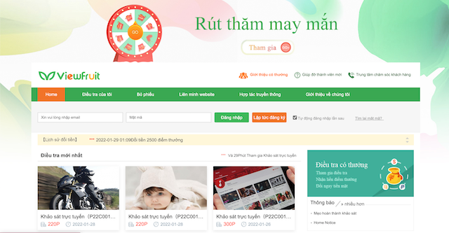 Web khảo sát kiếm tiền online Viewfruit