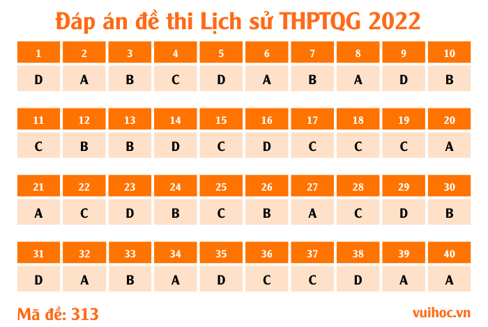 Mã đề 313 - đề thi Lịch sử THPT Quốc gia 2022