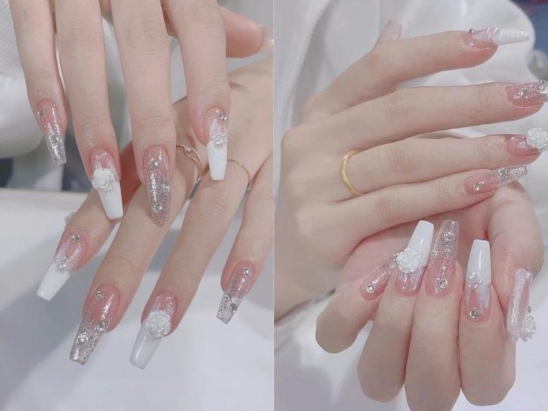 Mẫu nail cô dâu thiết kế trong suốt