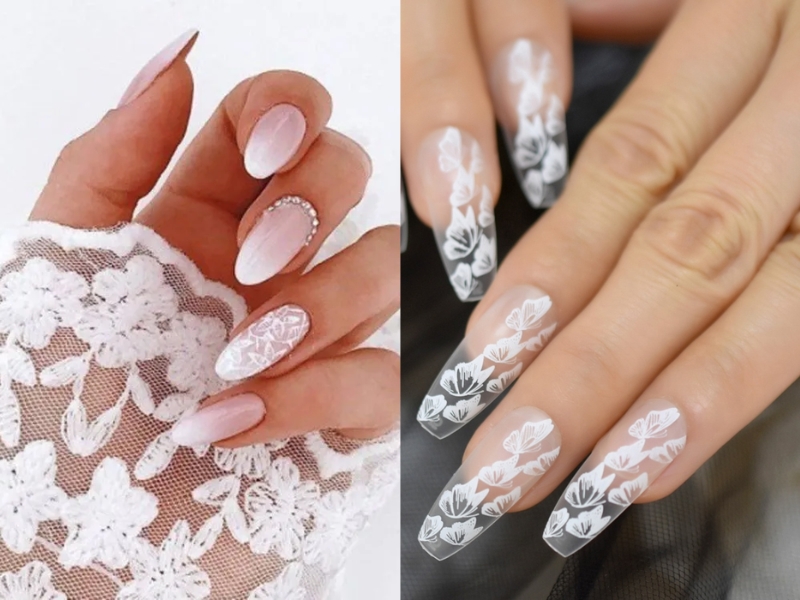 Nail cô dâu với họa tiết ren