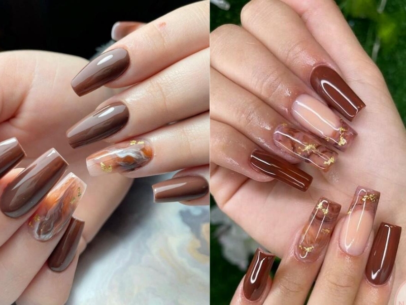 Nail cô dâu với tone màu nâu đất