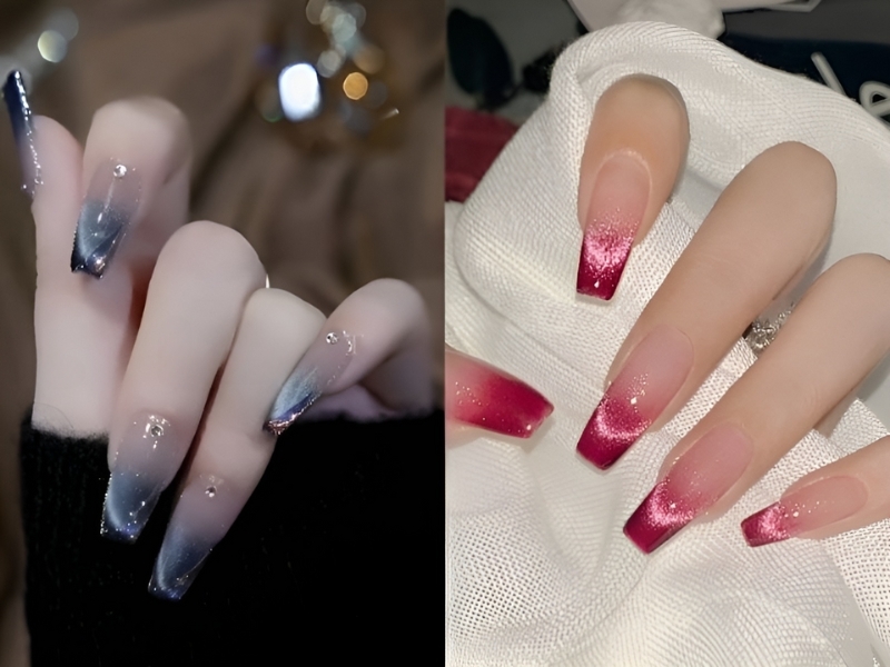 Mẫu nail cô dâu với tone màu ombre