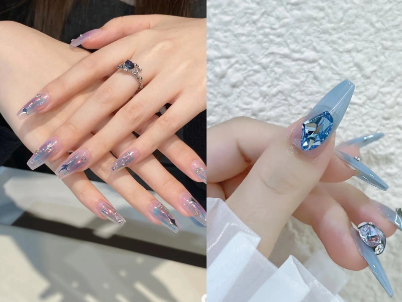 Nail cô dâu với tone xanh nước biển