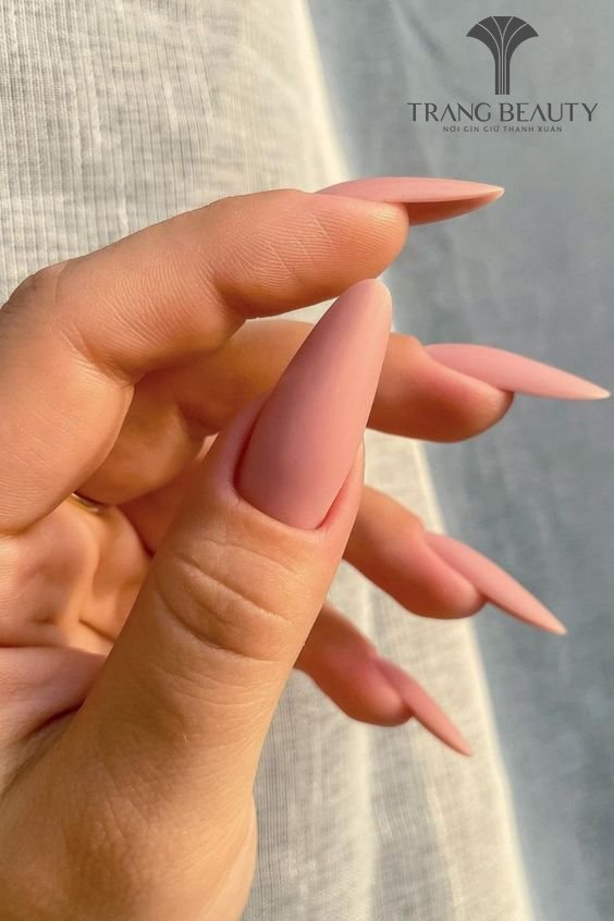 Mẫu nail nhọn màu nude sang chảnh