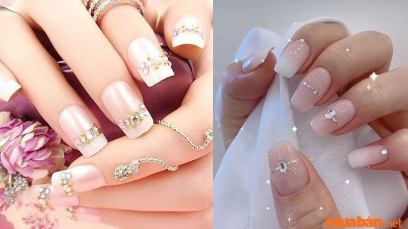 Mẫu nail đính đá đẹp đơn giản