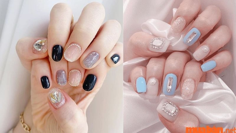 Mẫu nail đính đá đẹp mang phong cách Hàn Quốc