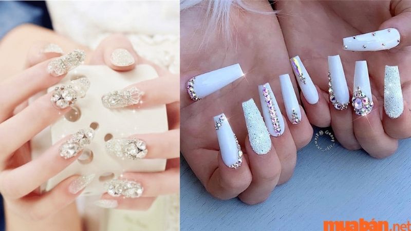 Mẫu nail đính đá đẹp đơn giản