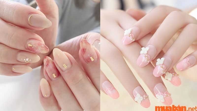 Mẫu nail hồng đính đá đẹp đơn giản