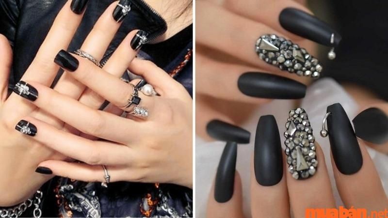 Mẫu nail đen đính đá