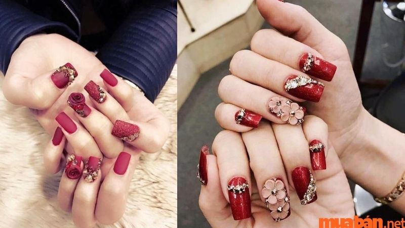 Nail đính đá với hoa bột