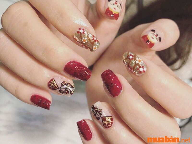 Mẫu nail ngắn cho ngày Tết