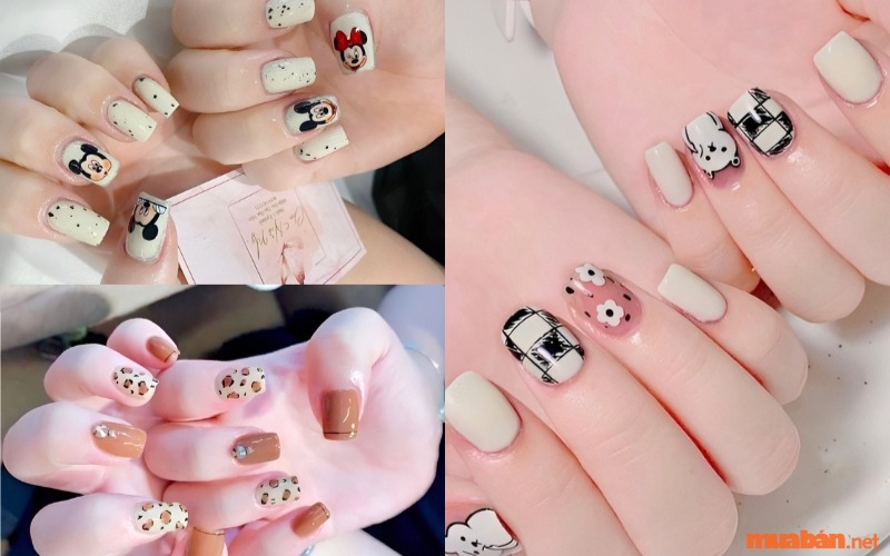 Mẫu nail ngắn đơn giản nhiều hoạ tiết