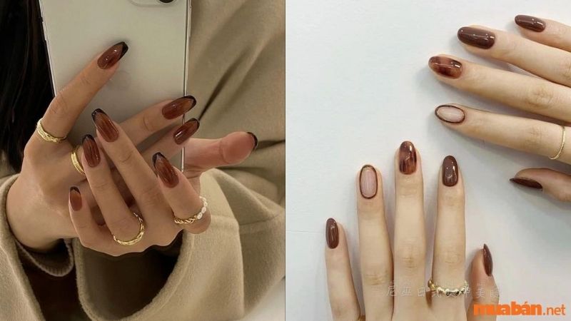 Mẫu nail sơn thạch màu nâu