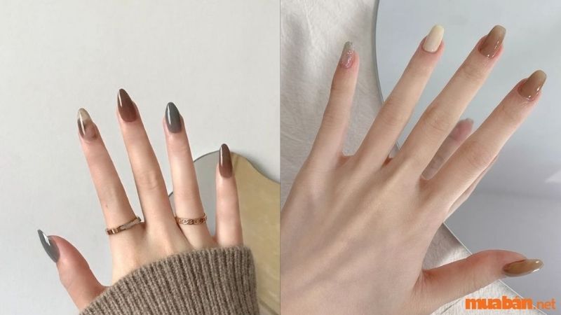 Mẫu nail sơn thạch màu nâu