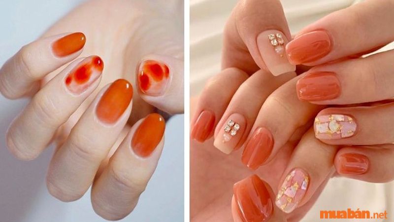 Mẫu nail sơn thạch màu cam