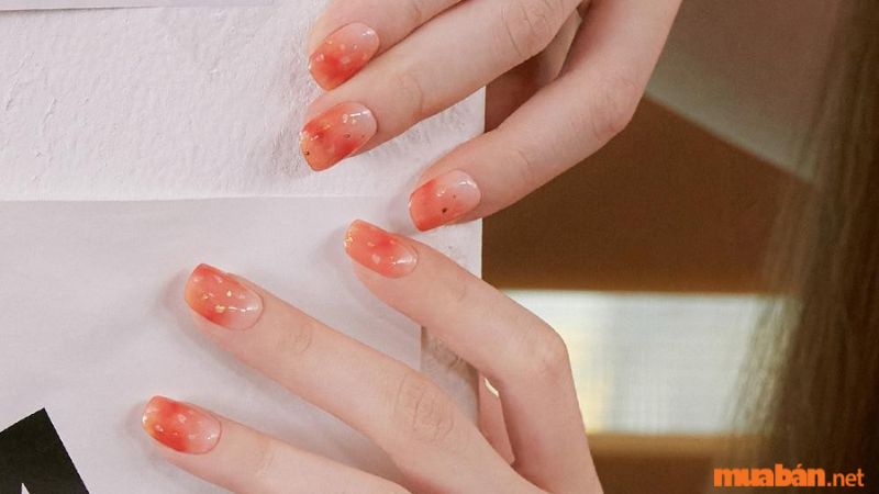 Mẫu nail sơn thạch màu cam