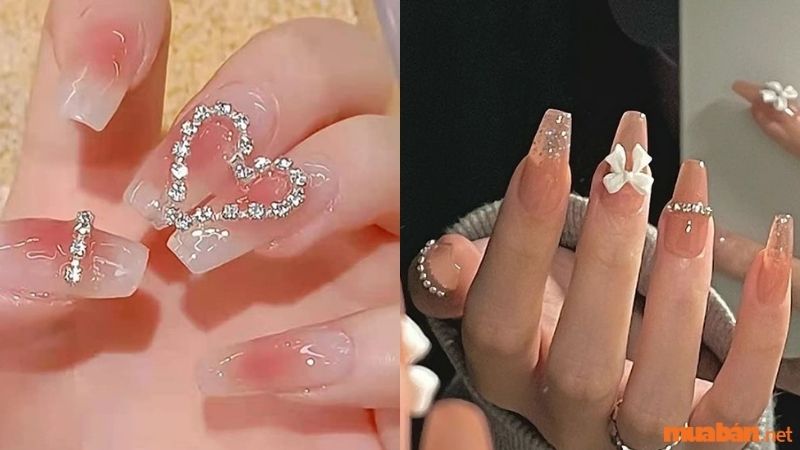 Mẫu nail sơn thạch đính charm