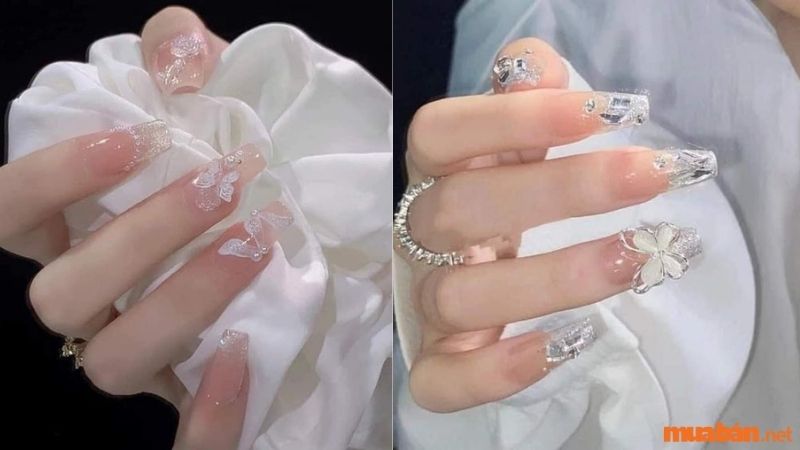 Mẫu nail sơn thạch đính charm