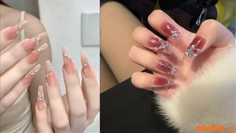 Mẫu nail sơn thạch đính đá