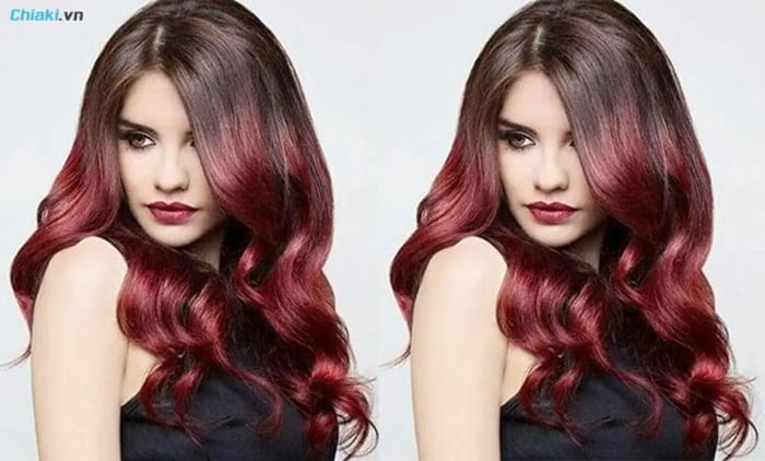 tóc màu đỏ tím balayage