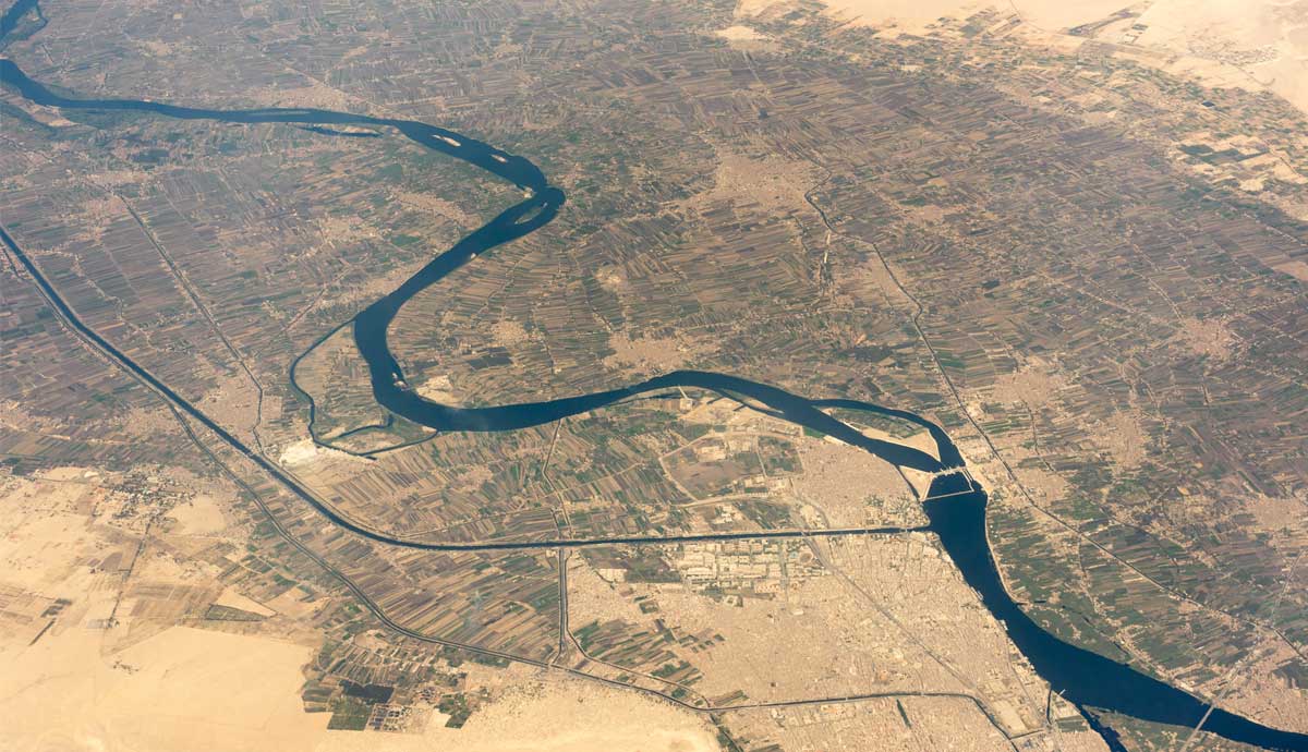 Aerial view of Asyut City by the Nile River, Egypt