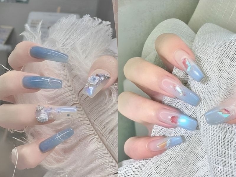 Nail xanh dương màu pastel