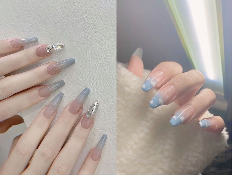 Mẫu nail xanh dương nhạt ombre