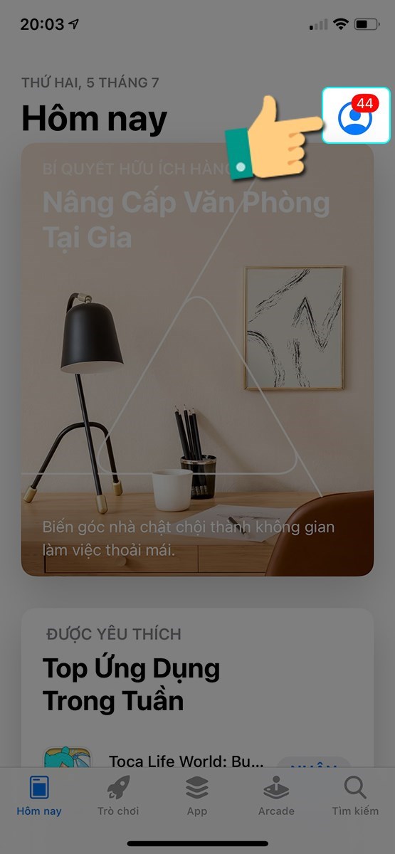 Vào icon tài khoản