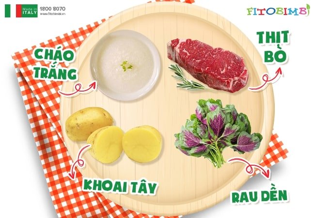 Cháo thịt bò khoai tây rau dền