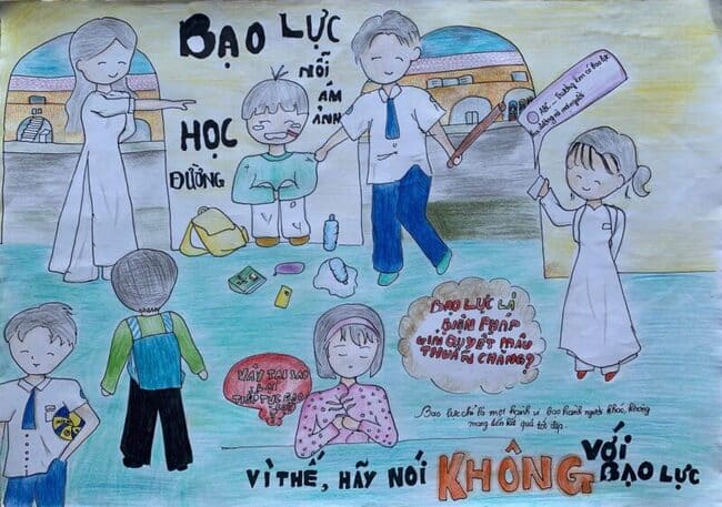 Mẫu tranh vẽ phòng ngừa bạo lực học đường đẹp