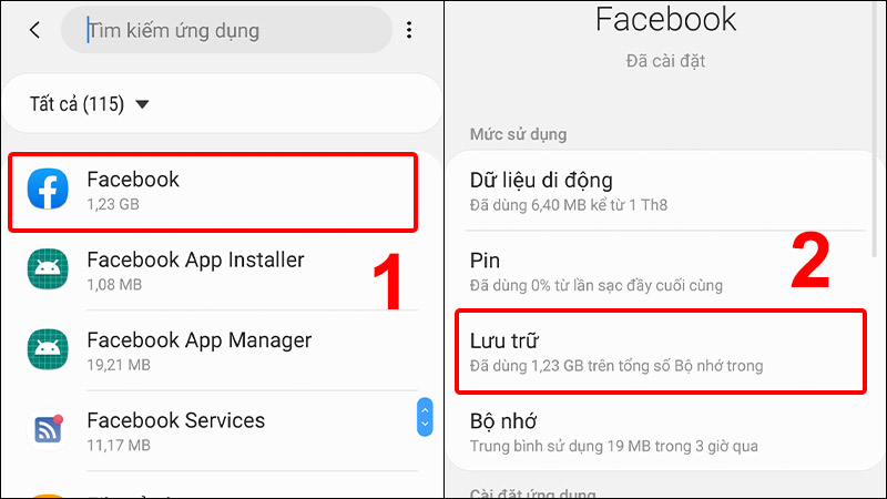 Nhấn vào ứng dụng Facebook và chọn Lưu trữ