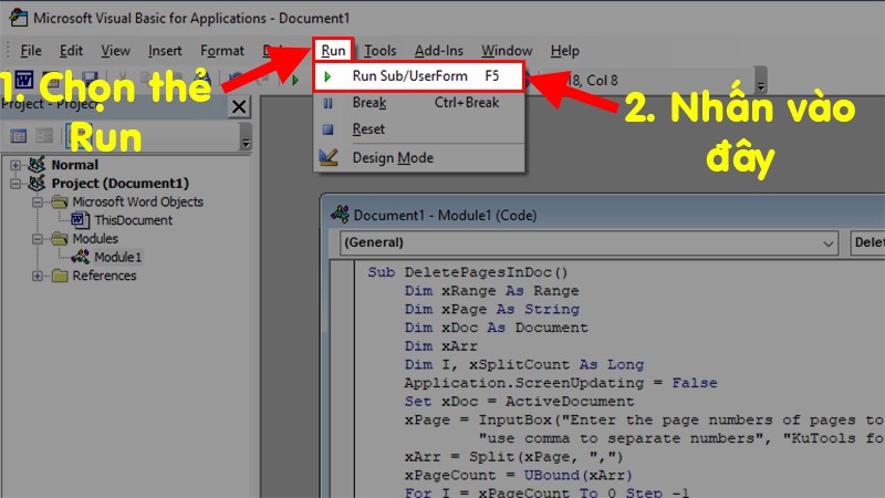 Chọn thẻ Insert > Chọn Module để mở gia diện nhập code VBA