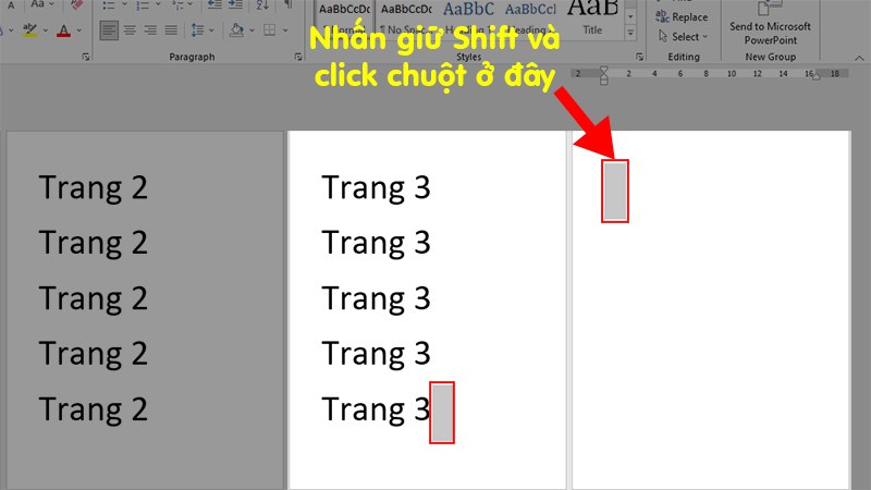 Bấm giữ phím Shift + Click chuột trái vào đầu trang cần xóa giống với trong hình bên dưới