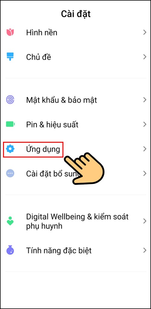 Bước 2: Sau đó bạn chọn Ứng dụng