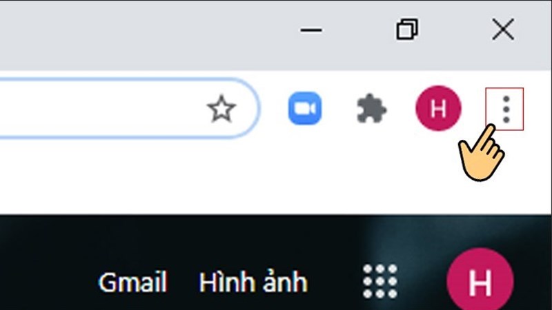 Đầu tiên, bạn nhấn vào biểu tượng có 3 chấm phía trên, góc bên phải của trình duyệt