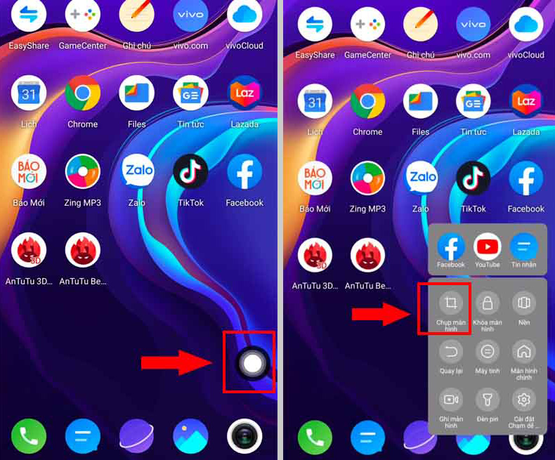 Cách chụp màn hình Vivo với nút ảo