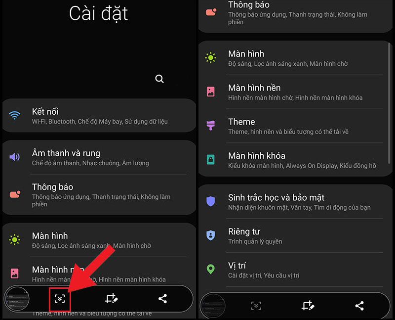 muốn chụp màn hình điện thoại samsung cuộn dài