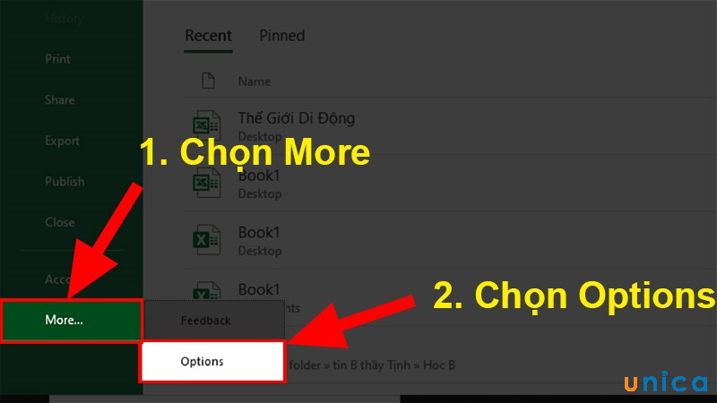 Chọn Options