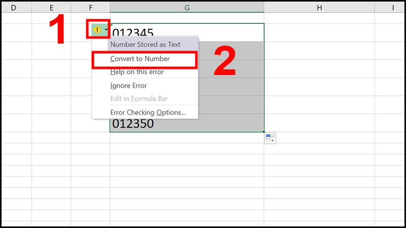 Chọn Convert to Number