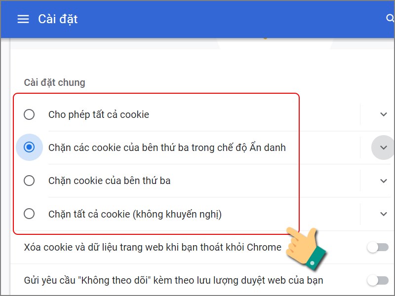 Bật, tắt Cookie trình duyệt Chrome