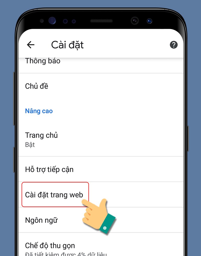 Chọn Cài đặt trang web